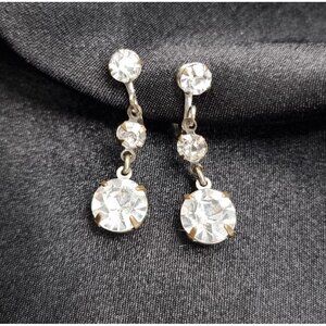 Vintage 1930s-1950s Crystal Rhinestone Dangling Screw Back Earrings